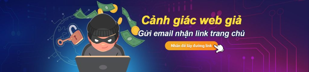 Cảnh báo web giả với hình hacker hoạt hình và thông điệp gửi email để nhận link trang chủ Kubet an toàn